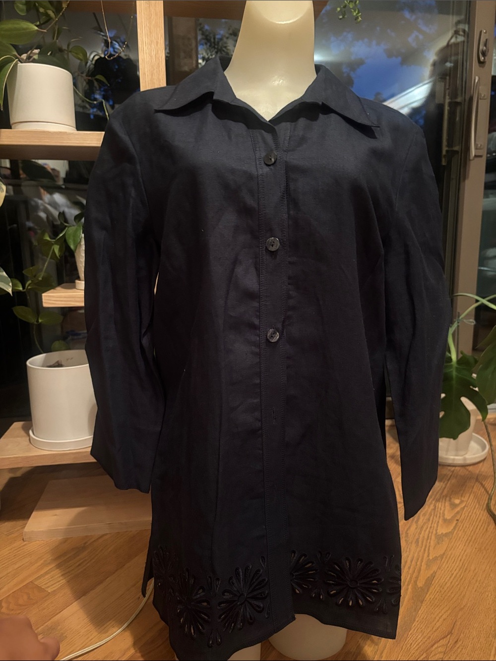 Oscar by Oscar de la Renta Navy Top linen size medium tunic